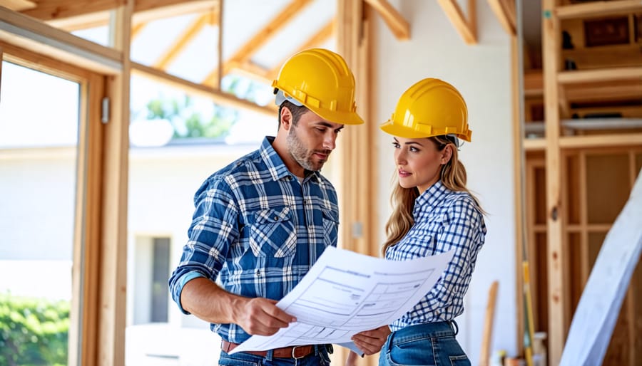 Contractor and homeowners discussing renovation plans