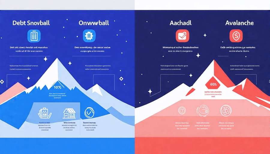 Infographic comparing the key differences between the debt snowball and debt avalanche payoff strategies