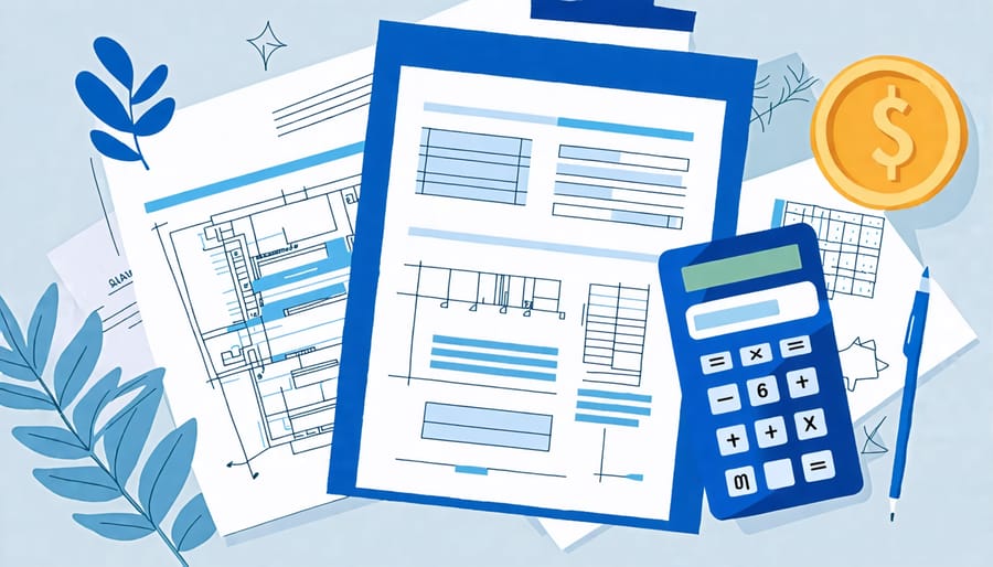 Financial planning for home renovation with calculator and plans