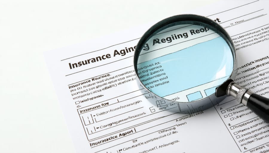 Magnifying glass symbolizing the importance of scrutinizing insurance aging reports in real estate transactions