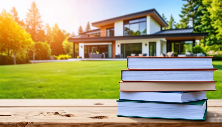 A modern, well-maintained home with homeowner's manuals representing education and preparation for property ownership.