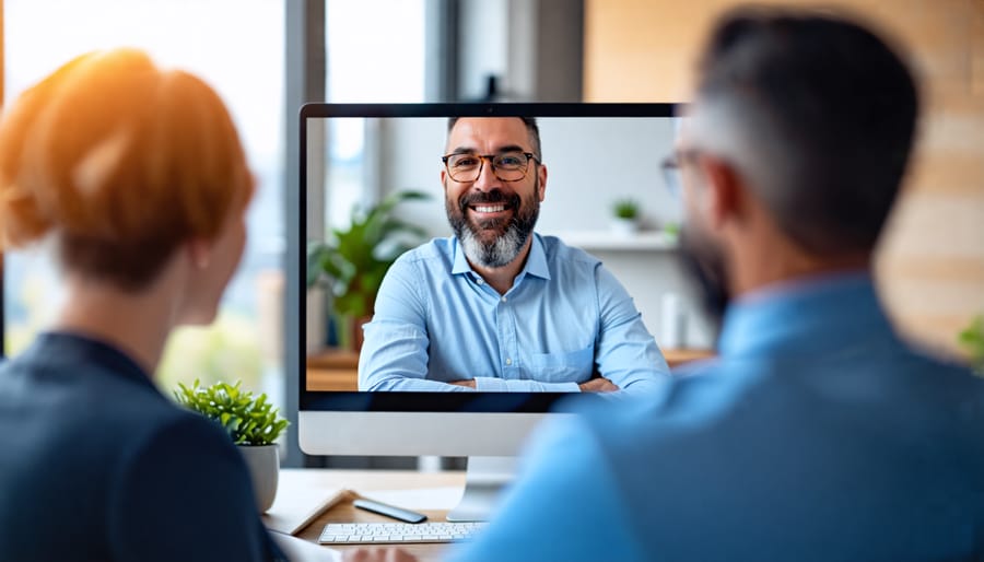 Online real estate consultant advising clients through a video call