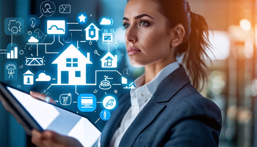 Realtor contemplating AI tool selection on a tablet device