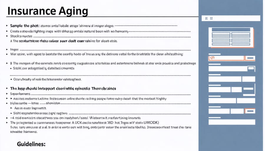 Example of an insurance aging report with important components emphasized