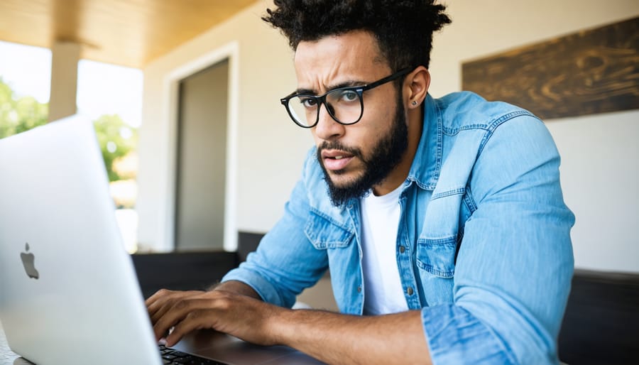 Person reviewing credit score on laptop with worried look