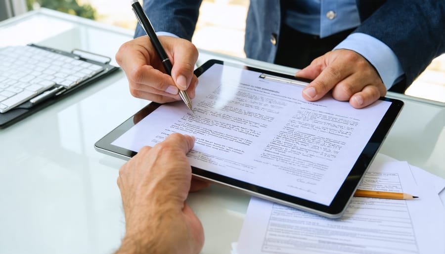 Real estate professional completing electronic signature process on digital device