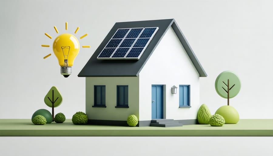 Illustration of a home with energy-saving upgrades