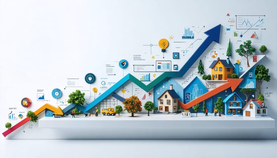 Conceptual image depicting a diverse investment portfolio of an insurance company, showcasing growth through various asset classes like bonds, real estate, and stocks.