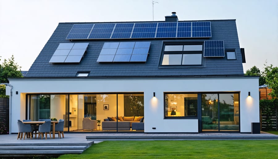 Energy-efficient home featuring solar panels for renewable energy