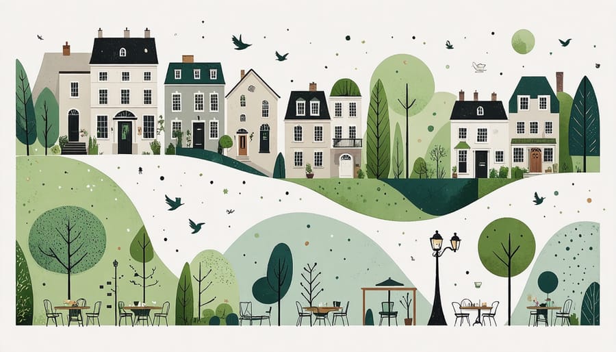 Collage featuring desirable neighborhood amenities that influence housing prices