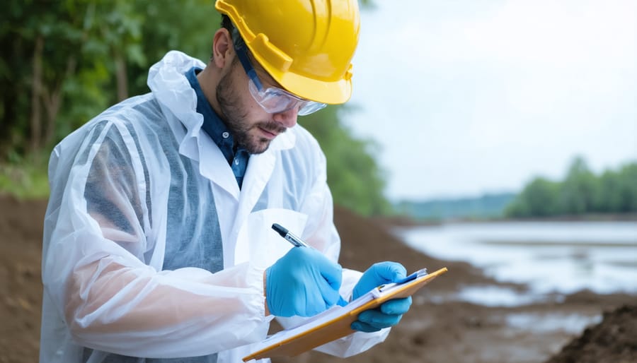 Environmental scientist inspecting a property for a Phase I ESA