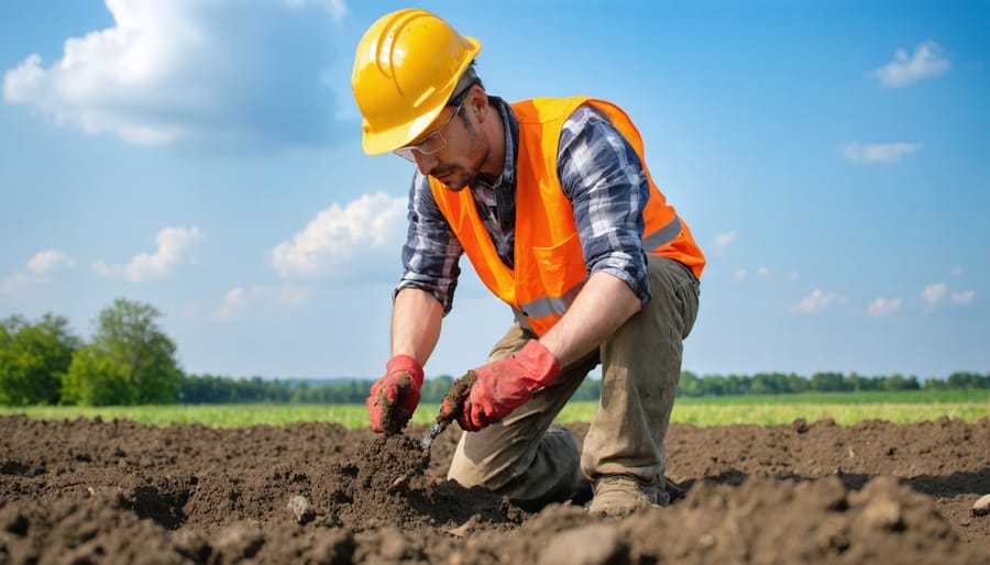 Technician sampling soil during a Phase II Environmental Site Assessment