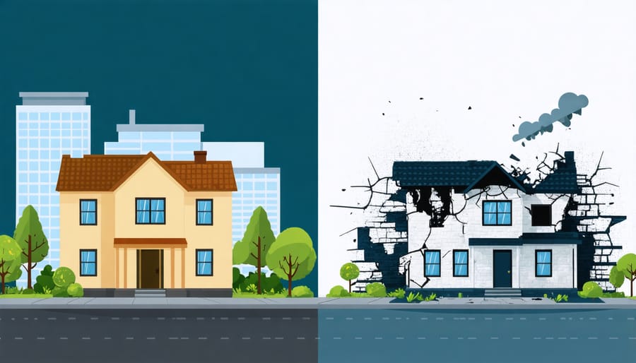 Comparison of protected and unprotected property highlighting insurance coverage importance