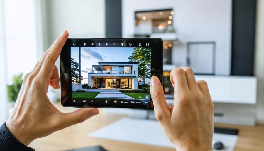 Real estate agent filming a virtual house tour for video marketing