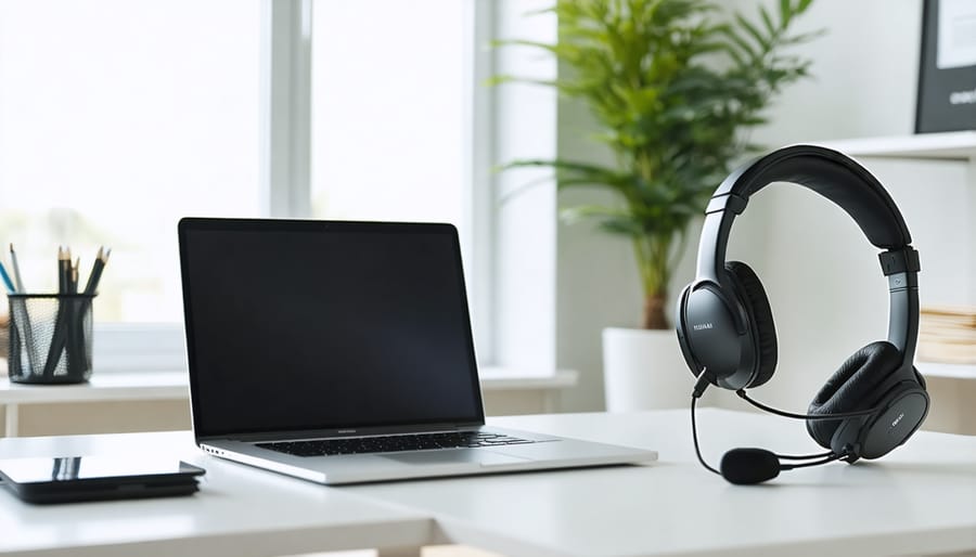 Well-equipped home office for remote work with essential technology
