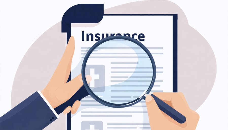 A conceptual image of a person closely examining an insurance policy document with a magnifying glass