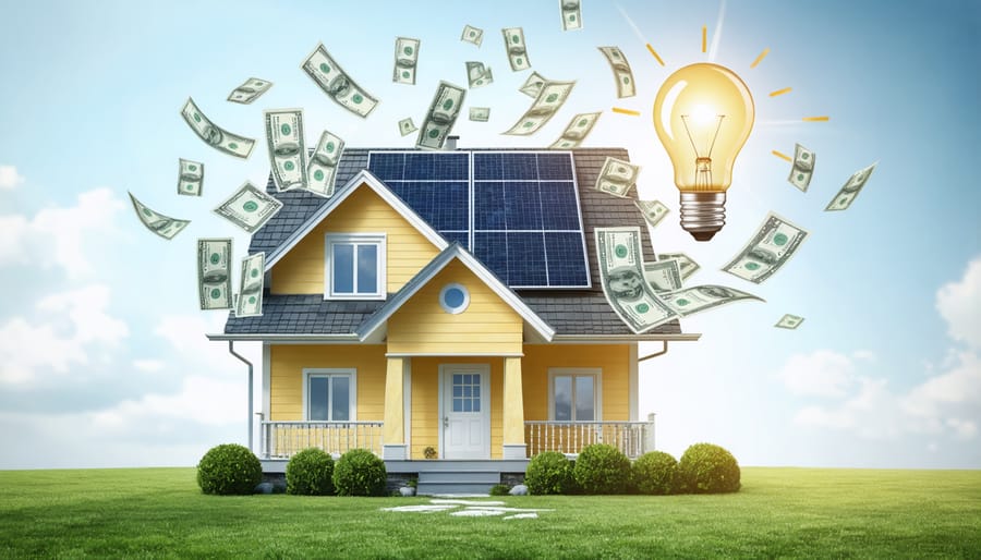 Conceptual illustration of a house encircled by symbols of tax savings, representing financial benefits of homeowner tax deductions including mortgage interest, property taxes, and energy-efficient upgrades.