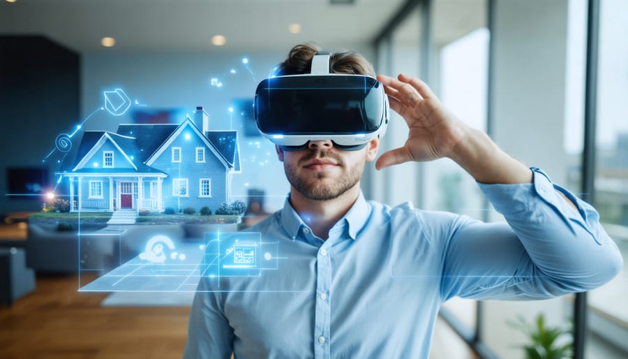Professional real estate agent demonstrating virtual reality property tour technology