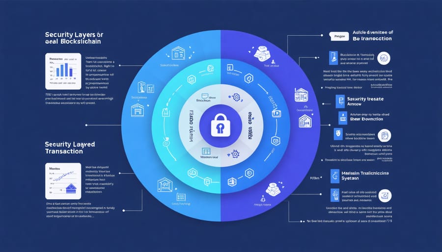 Layered security diagram of blockchain real estate transaction protection
