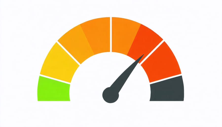 Credit score gauge showing different ranges from poor to excellent with corresponding loan terms