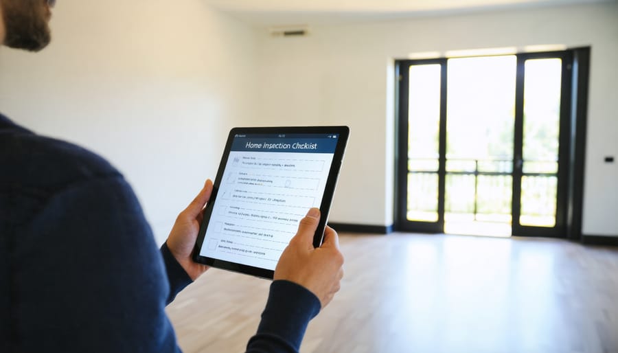 Home inspector using digital checklist app during property inspection