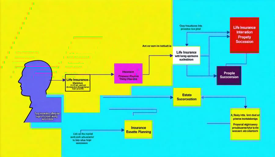 Visual representation of estate planning structure with life insurance and real estate assets