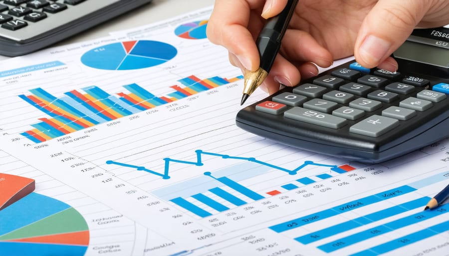 Person analyzing financial statements and calculating net worth