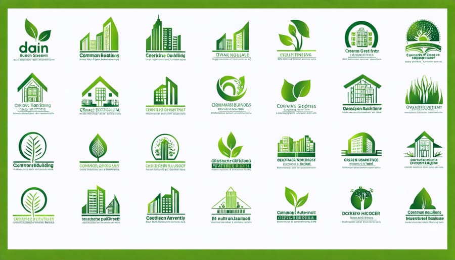 Various environmental certification logos including LEED, ENERGY STAR, and other green building certifications