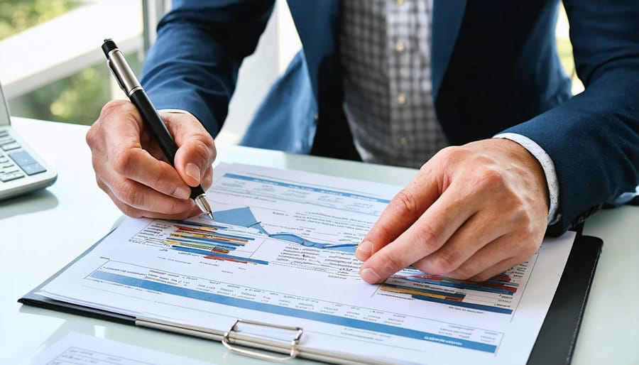Real estate investor and financial advisor discussing life insurance policies at a desk