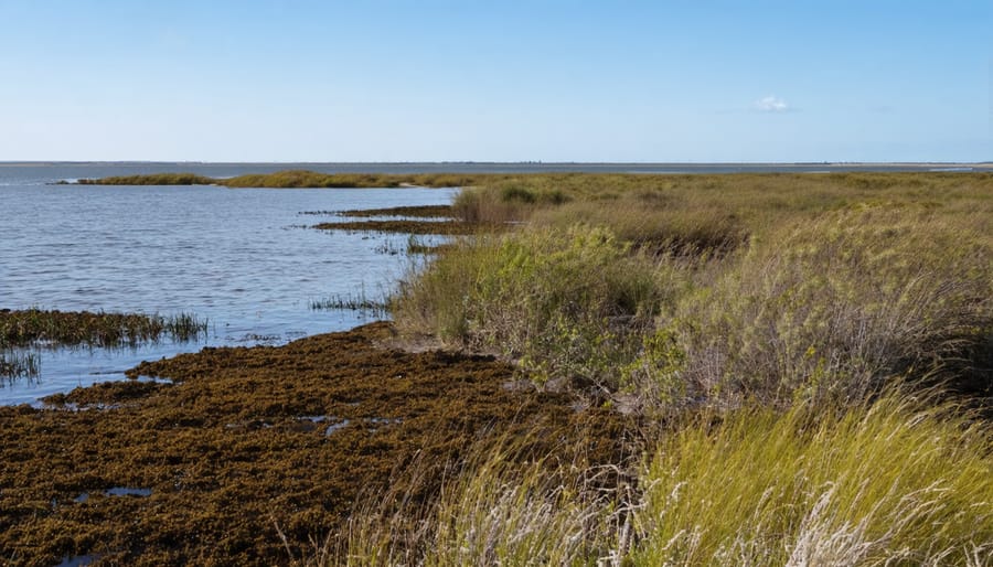 Coastal home protected by restored dunes and native vegetation serving as natural storm barriers
