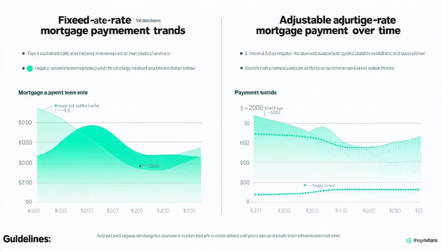 Graph comparing monthly payments between fixed-rate and adjustable-rate mortgages over a 30-year period