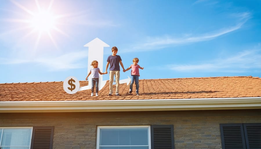 A newly installed roof on a home with bright sunshine, symbolizing reduced insurance premiums with State Farm.