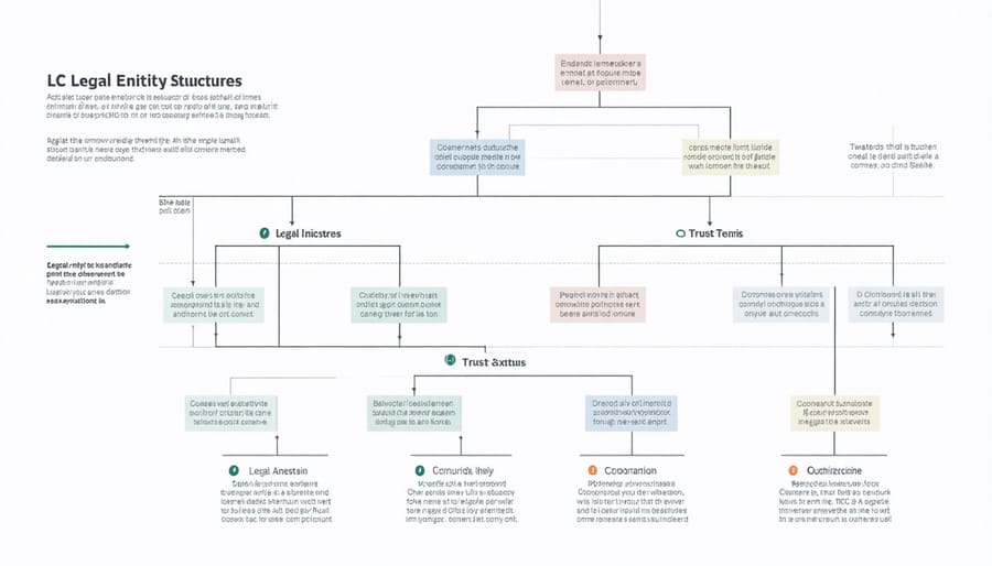 Organizational chart comparing LLC and Trust structures for real estate holdings