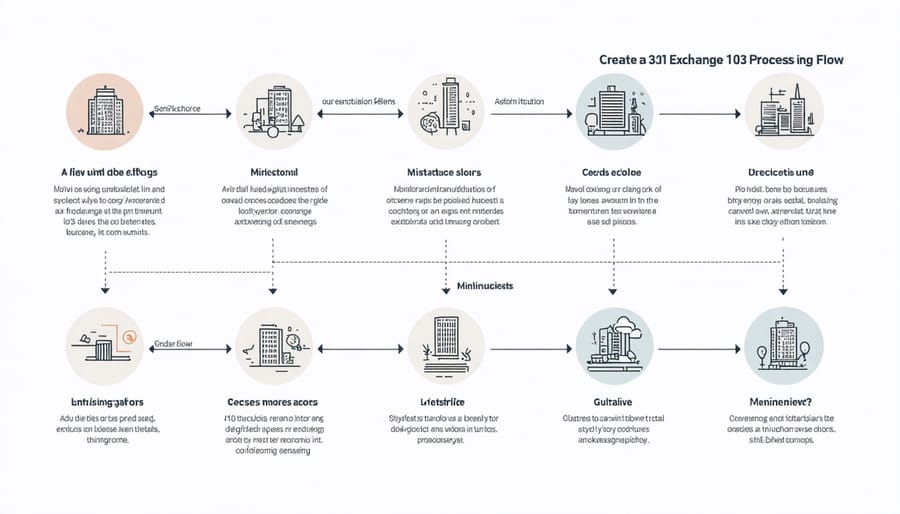 Flow diagram illustrating the steps and timeline of a 1031 property exchange