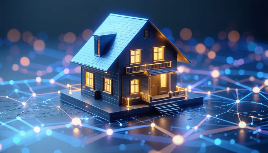 Digital representation of blockchain technology securing real estate property records