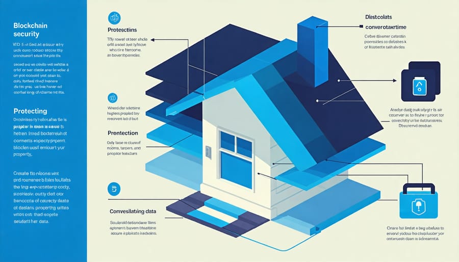 Layered security diagram illustrating blockchain protection for real estate data
