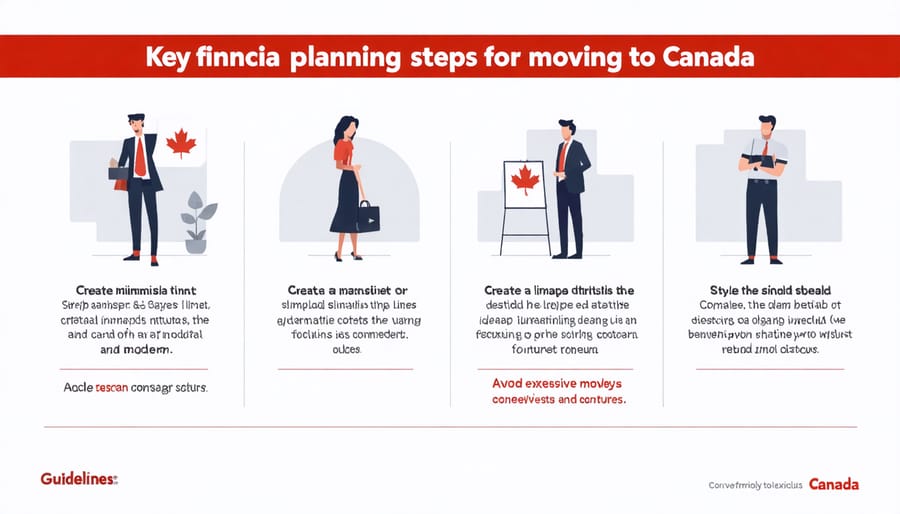 Visual guide depicting essential financial planning elements for Canadian relocation