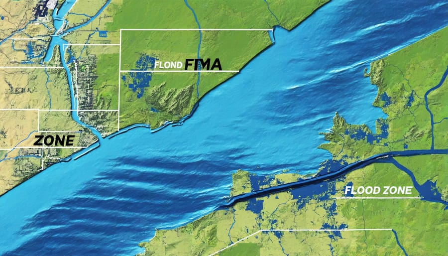 Detailed FEMA flood zone map with color-coded risk areas and legend