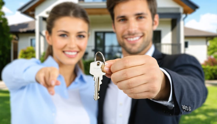First-time home buyers accepting keys to their new Vermont home