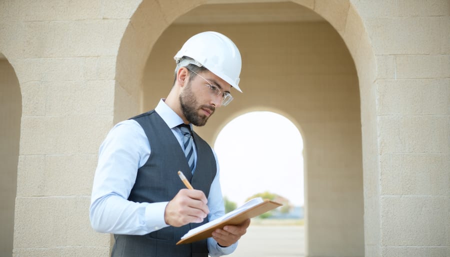 Real estate appraiser evaluating complex property features