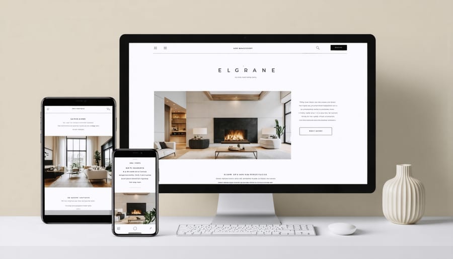 Responsive luxury real estate website design displayed on desktop, tablet, and mobile devices