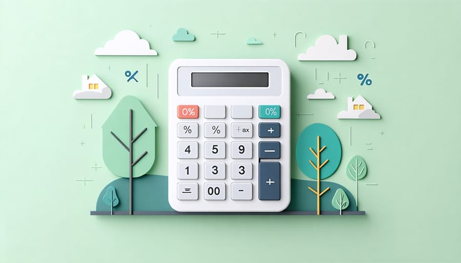 Property tax calculation being performed on a calculator with home values and tax rates