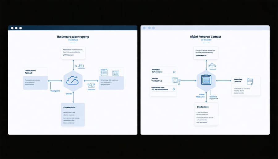 Side-by-side comparison of traditional vs smart contract real estate transactions