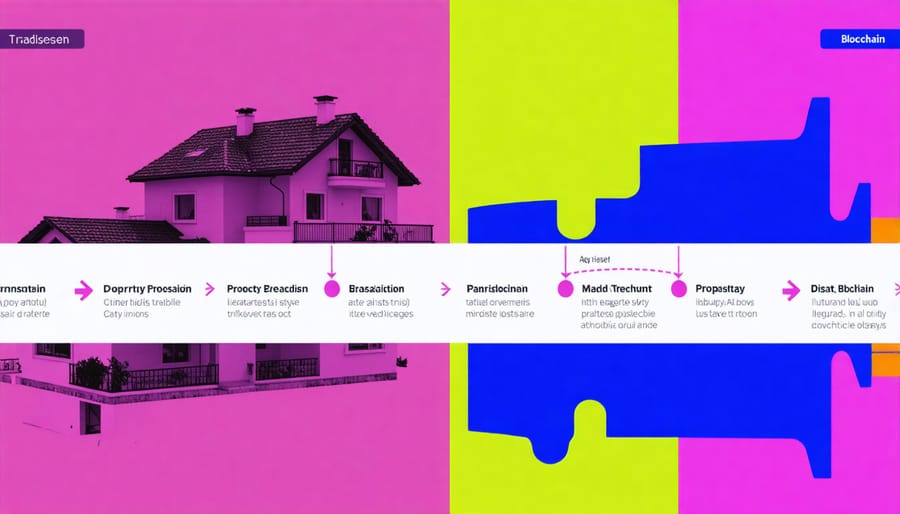 Comparative visualization of traditional and blockchain property transaction processes