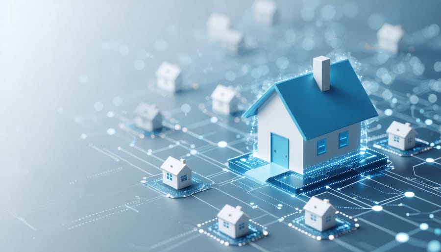 Abstract illustration of blockchain technology in real estate transactions