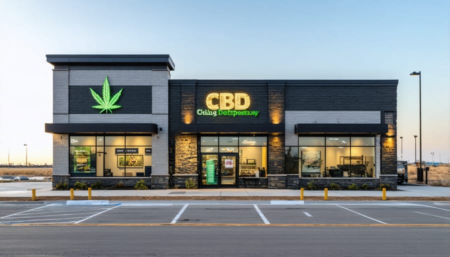 CBD business storefront in commercial zone showing proper business location