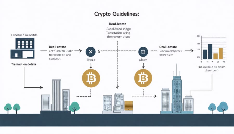 Step-by-step diagram illustrating the process of buying property with cryptocurrency