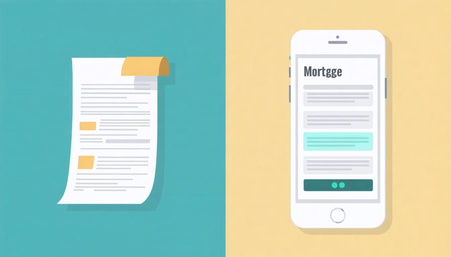 Comparison of paper mortgage documents and digital mortgage application interface