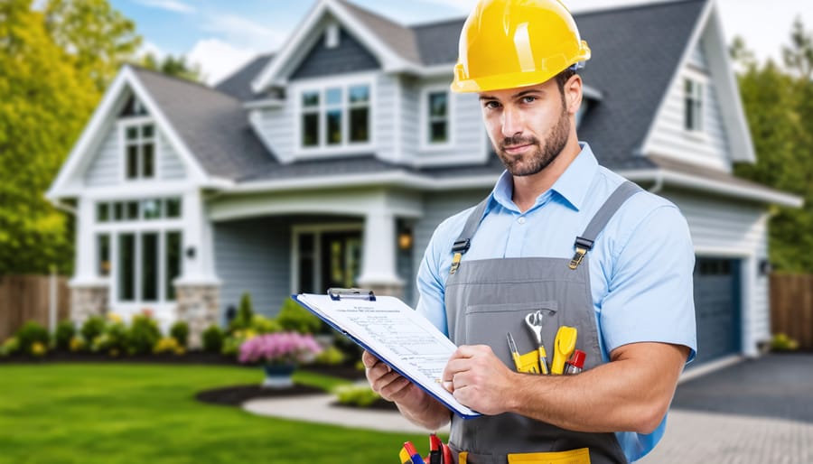 A professional home inspector uses a clipboard and tools to evaluate a property's structural components during the due diligence period, highlighting the importance of thorough property examination in real estate transactions.