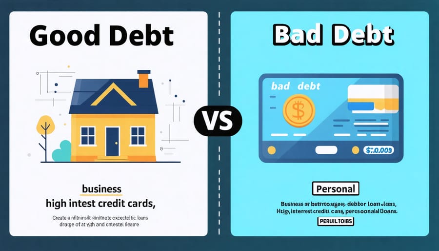 Comparative illustration of good versus bad debt types for real estate investors